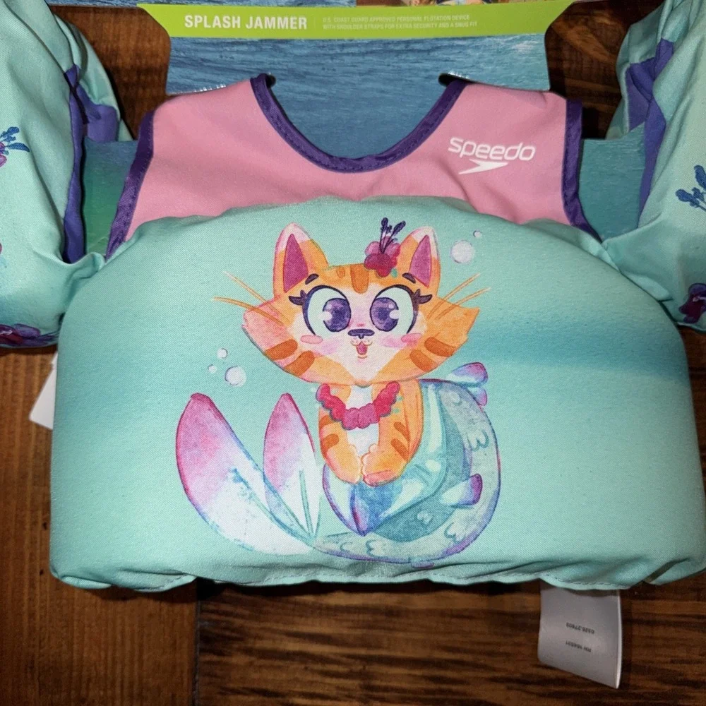 SPEEDO‎ SPLASH CAT JAMMER TEAL/PINK YOUTH LIFE JACKET VESTS 33-55 LBS TEAL/PINK